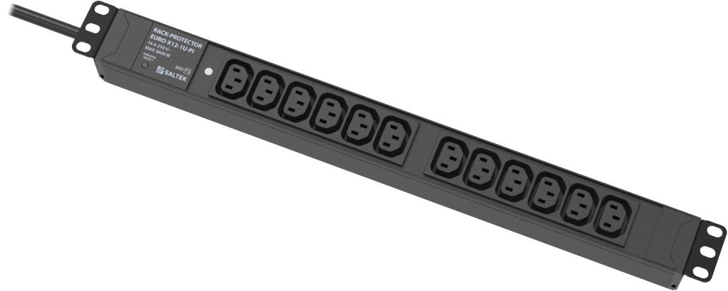 RACK-PROTECTOR-EURO-X12-1U-PI - 19" napájecí panel, 1U, 12x 230 V, přepěťová ochrana