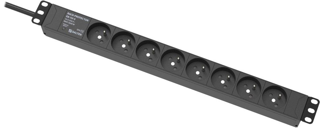 RACK-PROTECTOR-X8-1U-5 - 19" napájecí panel, 1U, 8x 230 V, přepěťová ochrana