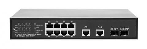 RX -PSE1012GS - 10/8 PoE switch, 8x PoE 100Mbit, 2x uplink Gb_2x SFP, 112 W
