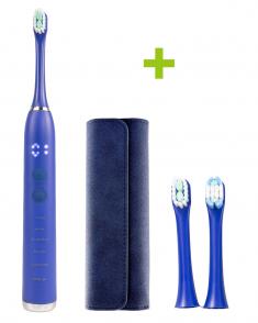 Elektromos szónikus fogkefe OXE Sonic T1, utazótáska fogkeféhez és 2x cserefej fogkeféhez, kék