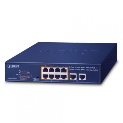 GSD-1008HP - switch 8x 10/100/1000T PoE + 2x 10/100/1000T (120 W)