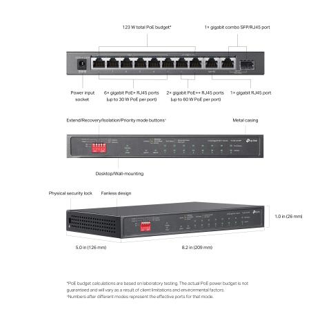 TL-SG1210PP - TP-Link TL-SG1210PP10xGb(8xPOE+)SFP Desk.Switch